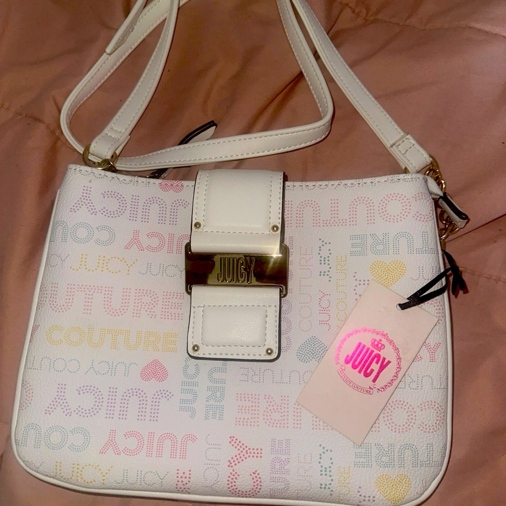 Juicy Couture White Shoulder Bag with Multicolor Logo